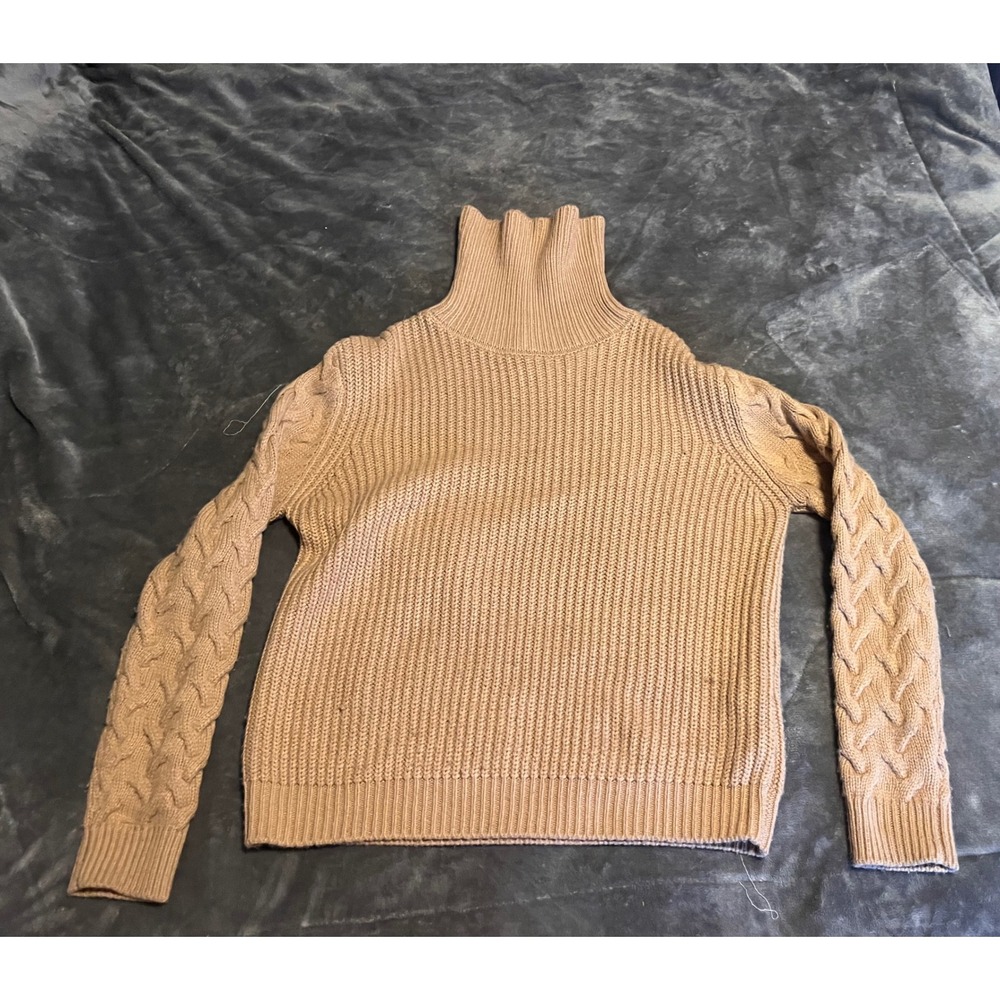 Forever 21 Womens Small Tan Cable Knit Sleeve Ribbed Turtleneck Sweater